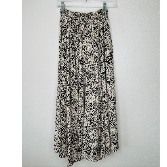 Lusana Tan & Black Cheetah Print Elastic Waist Flowy Saasha Skirt S - Picture 1 of 9